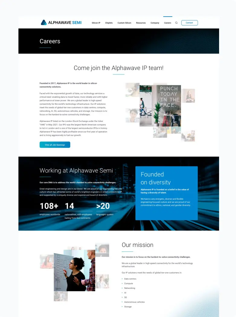 Alphawave b2b website design careers