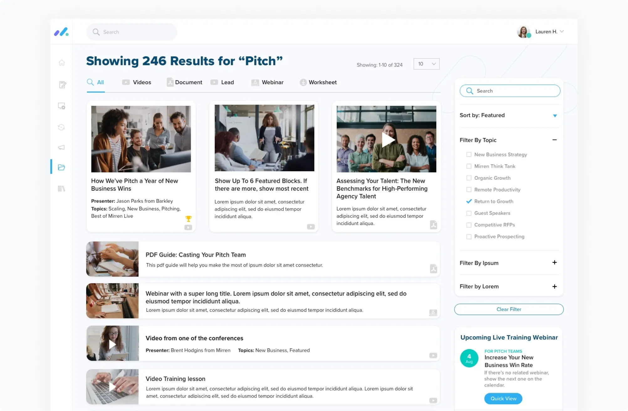Mirren b2b desktop app search