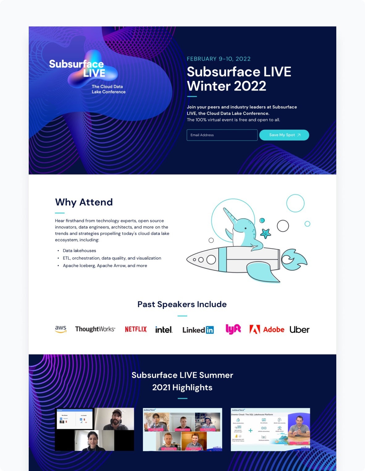 Subsurface b2b event website design mobile
