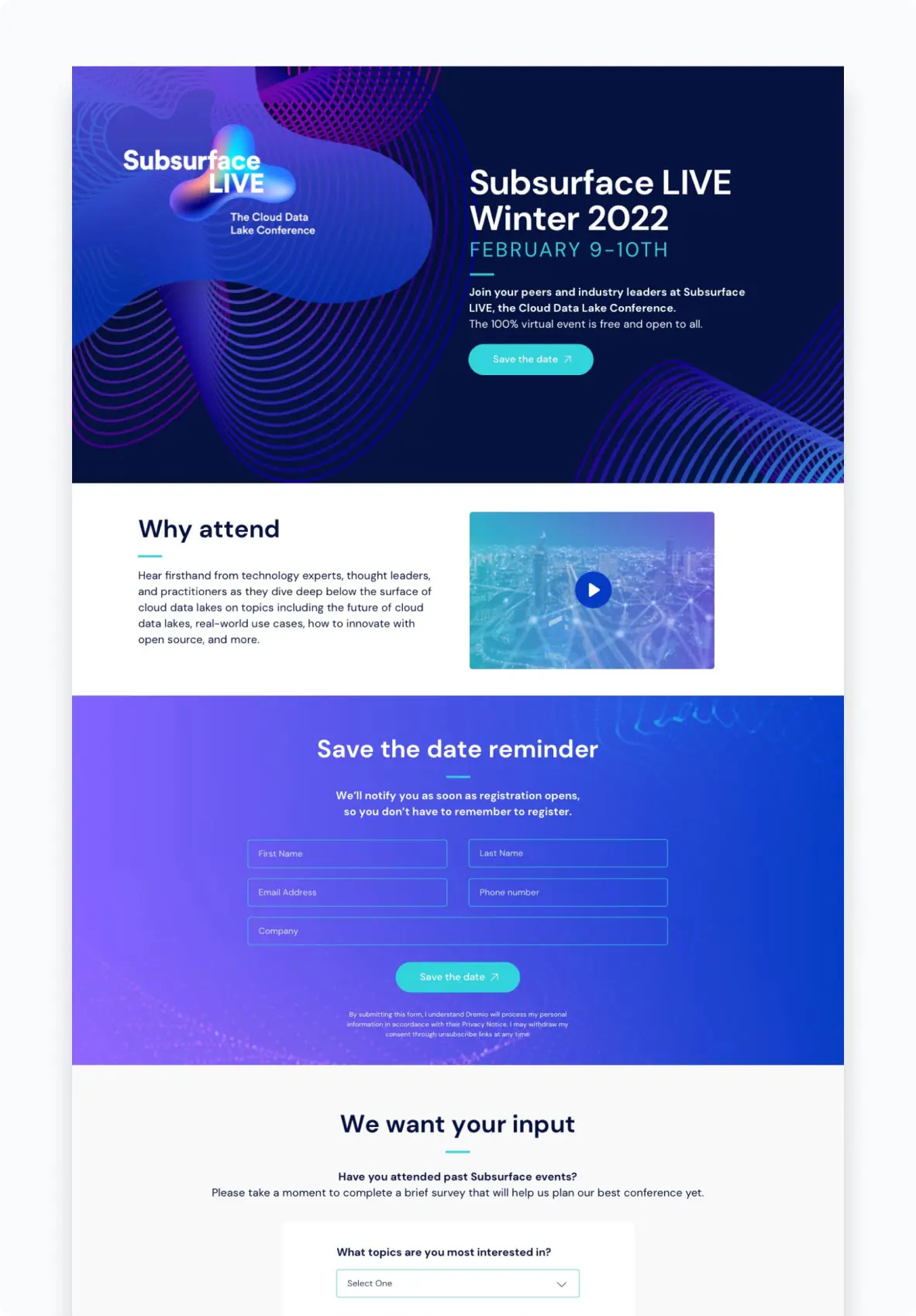Subsurface b2b event website design preregistration